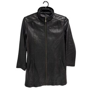 Tiboa Leathers women's mid length leather jacket black zip up size S